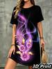 Fashion 3D Print Summer Dress Loose Casual Short Sleeve O-Neck Mini Dress