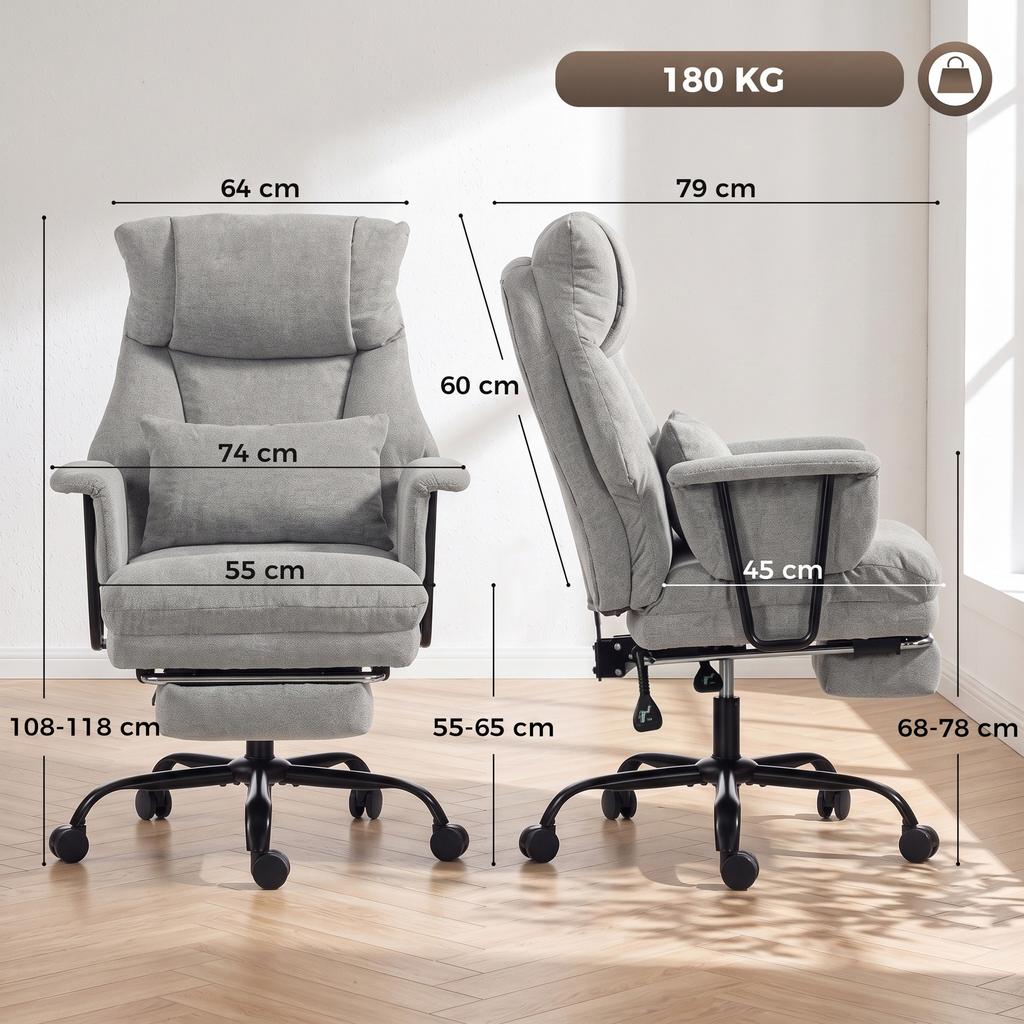 180kg Heavy Duty Office Chair with Lumbar Support, Grey