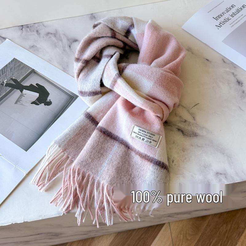 100% Reine Wolle Blauer Karoschal - Warmer, Vielseitiger Halswärmer für den Winter