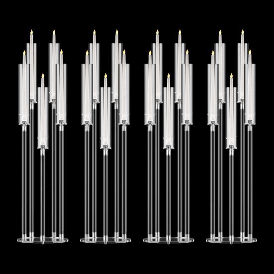 Candelabra Centerpieces, Tall Candelabra, Clear Candle Taper Candlestick Holder, 5 Arm Candlesticks Holder with Acrylic Shade, LED Candle for Wedding