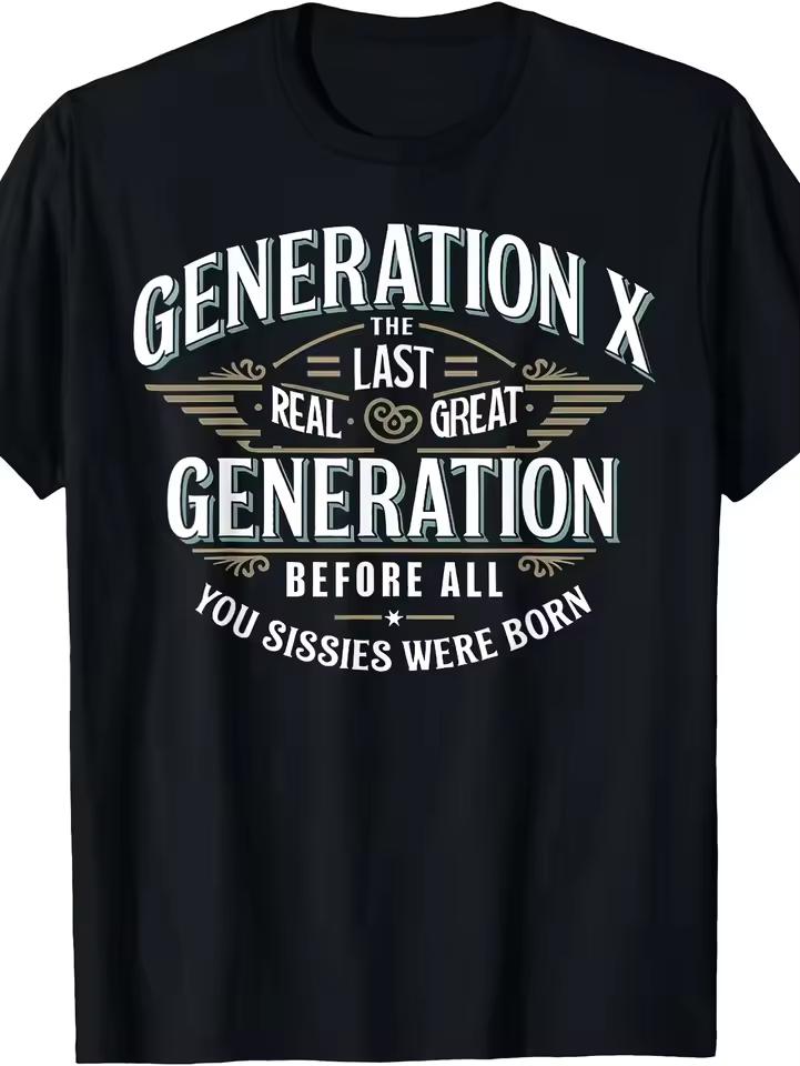 2026 Retro Generation X Letter Graphic T‑Shirt Men Loose Fit Vintage 90s Nostalgia Art Print Urban Street Style Casual Tees