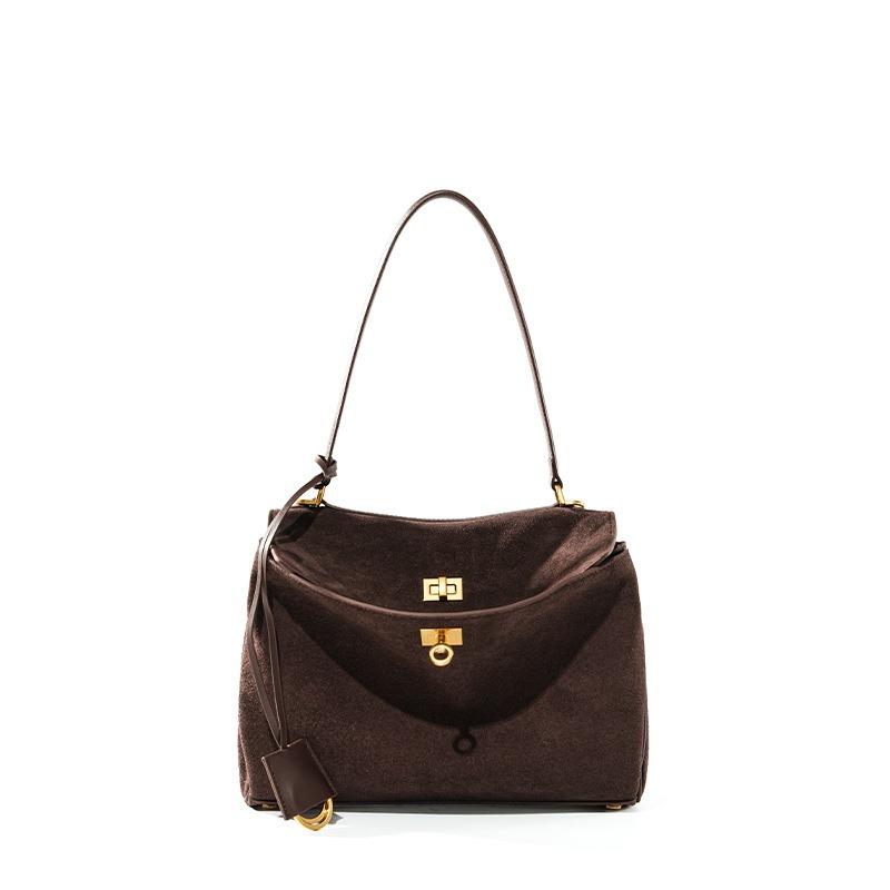 Hot-selling bag women's new retro shoulder bag temperament luxury matte velvet cowhide tote bag