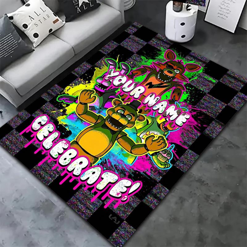 Fnaf Celebration Custom Name Carpet Rug For Living Room Bedroom Home Sofa Decoration Kids Play Nonslip Floor Mat