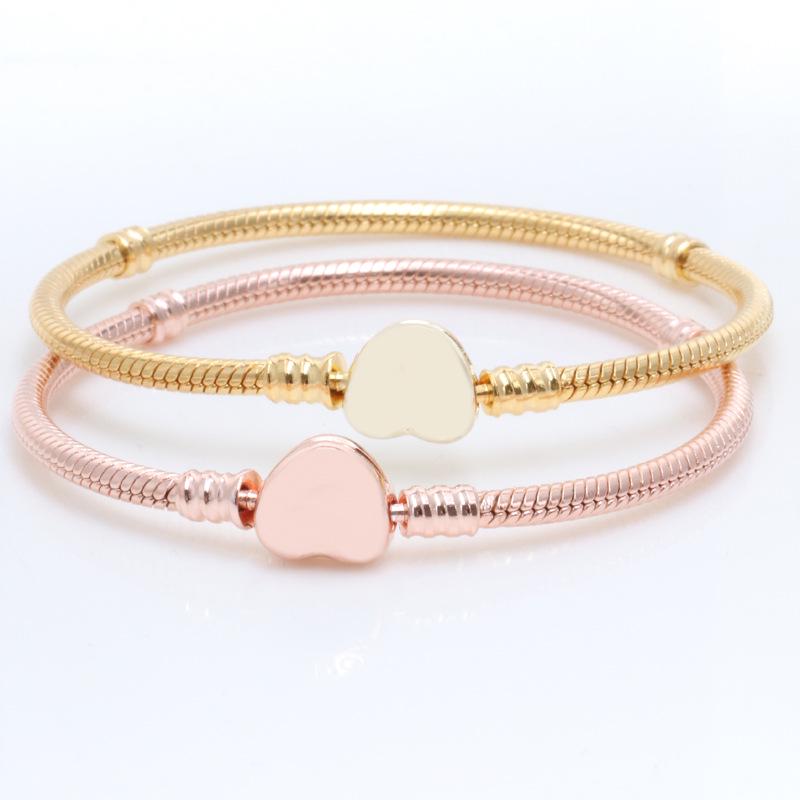 Panjia Heart-Shaped White Copper Snake Bone Bracelet with Logo