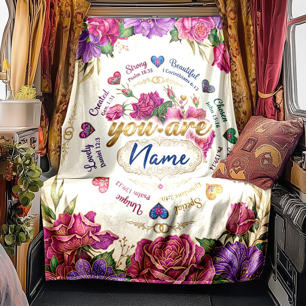 Floral Encouragement Card Blanket Personalized Name Soft Comfortable Stylish Blanket Car Blanket Perfect For Travel Camping Outdoor Home Suitable For