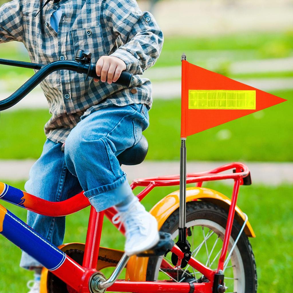Bike Safety Flag with Pole Stainless Steel Pole with Reflective Strip Suitable for both children, young kids and adult