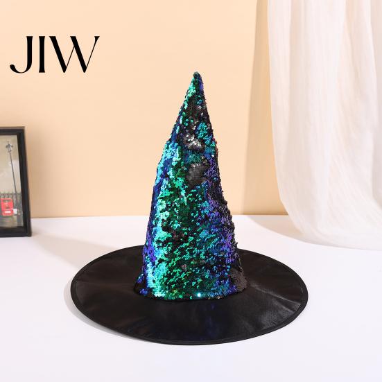 Festival Decorative Headpiece Reversible Sequin Witch Hat, Sparkly Glitter Large Wizard Halloween Dress Up Supplies Costume Party Hat for Cosplay,
