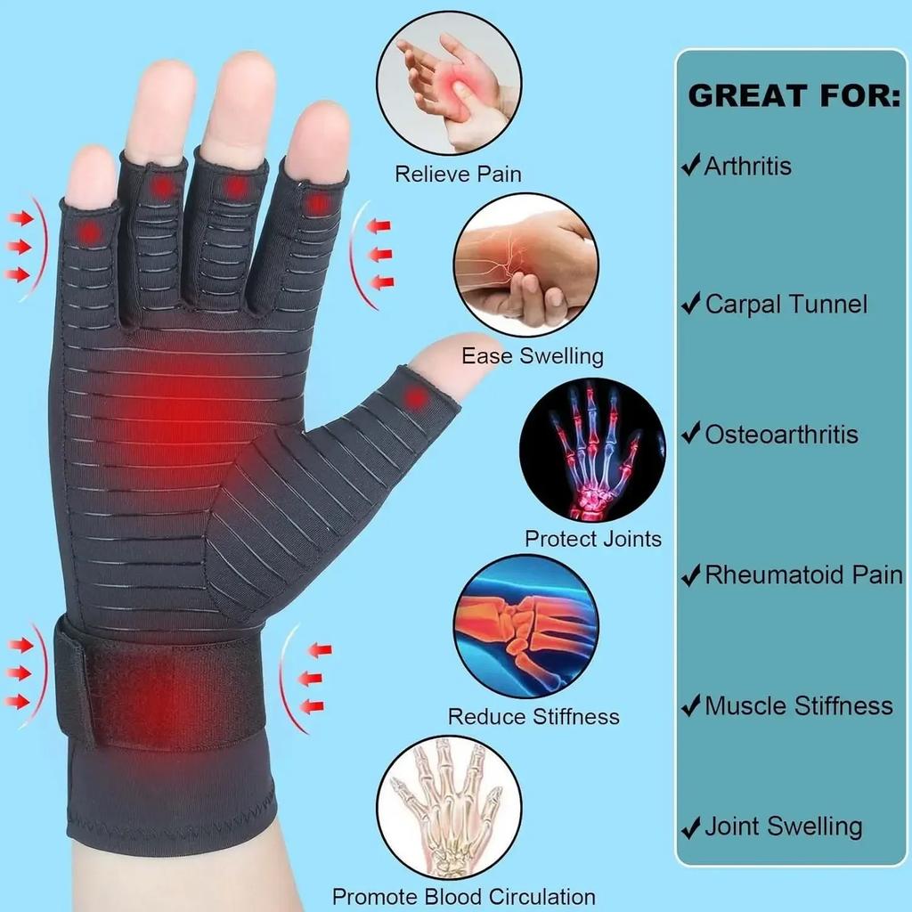 Arthritis Fingerlose Handschuhe für Handschmerzen, Karpaltunnelsyndrom, rheumatoide Arthritis, Sehnenentzündung und zur Linderung von Muskelschmerzen Kompressions-Kupferhandschuhe