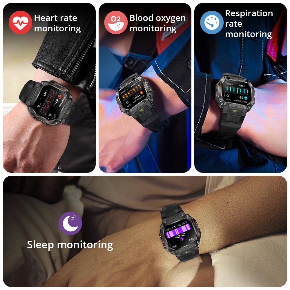 HT34 Smartwatch Masculino Chamada Bluetooth Robusto para Exterior Smartwatch 3ATM IP68 À Prova d'Água Lanterna Relógios Esportivos de Fitness
