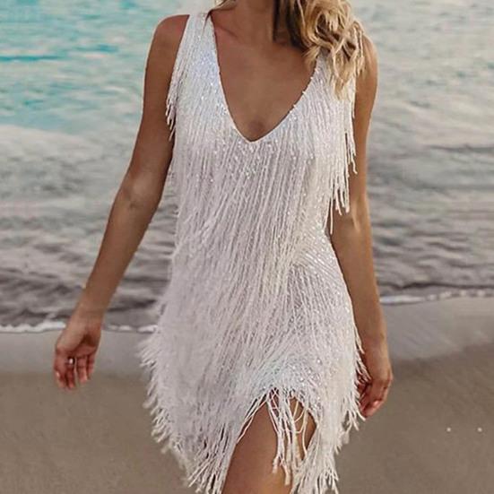 Formal Dress Sequins Tassels Sexy Slim Bodycon Dress for Party Wedding Banquet