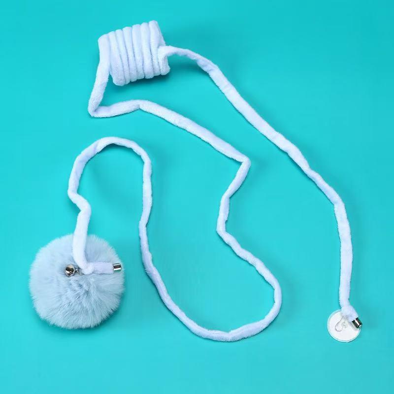 1Pc Suction Cup Spring Fur Ball Retractable Cat Teaser With Bells Colorful Elastic Strings Fluffy Cat Toy Pet Supplies
