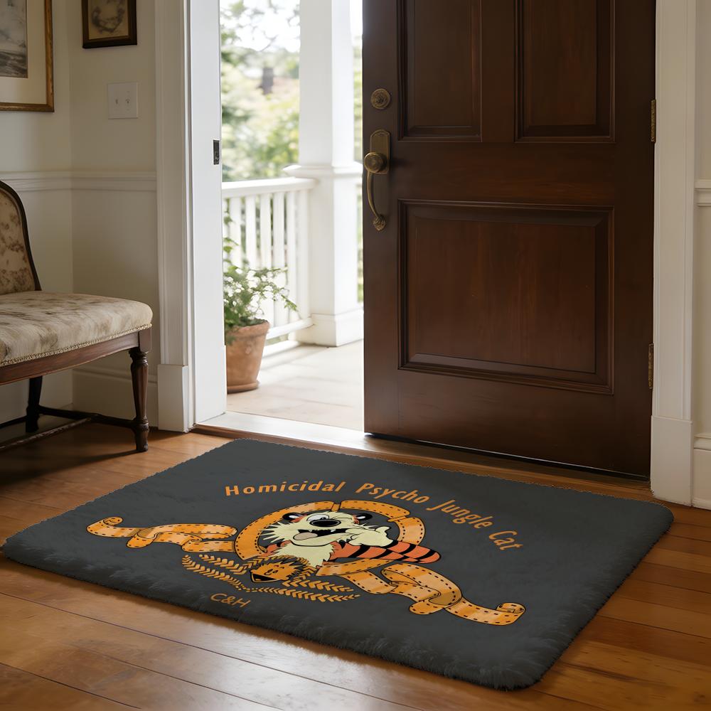 CCalvin And HHobbes Anime Cartoon Floor Mat Soft Flannel Absorbent Mat Non-Slip Rug Home Bedroom Bathroom
