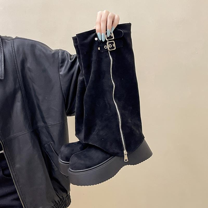 Retro Versatile Sleeve Thick Heel Thick Sole Women's Boots Autumn and Winter Europe and the United States Neutral Simple Fashion Boots Tide