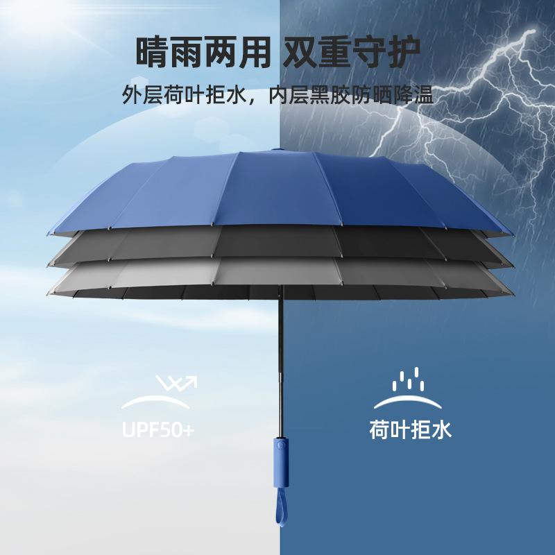 16-Bone double keel automatic simple color scheme handle plain men's umbrella three-fold retro folding umbrella fixed