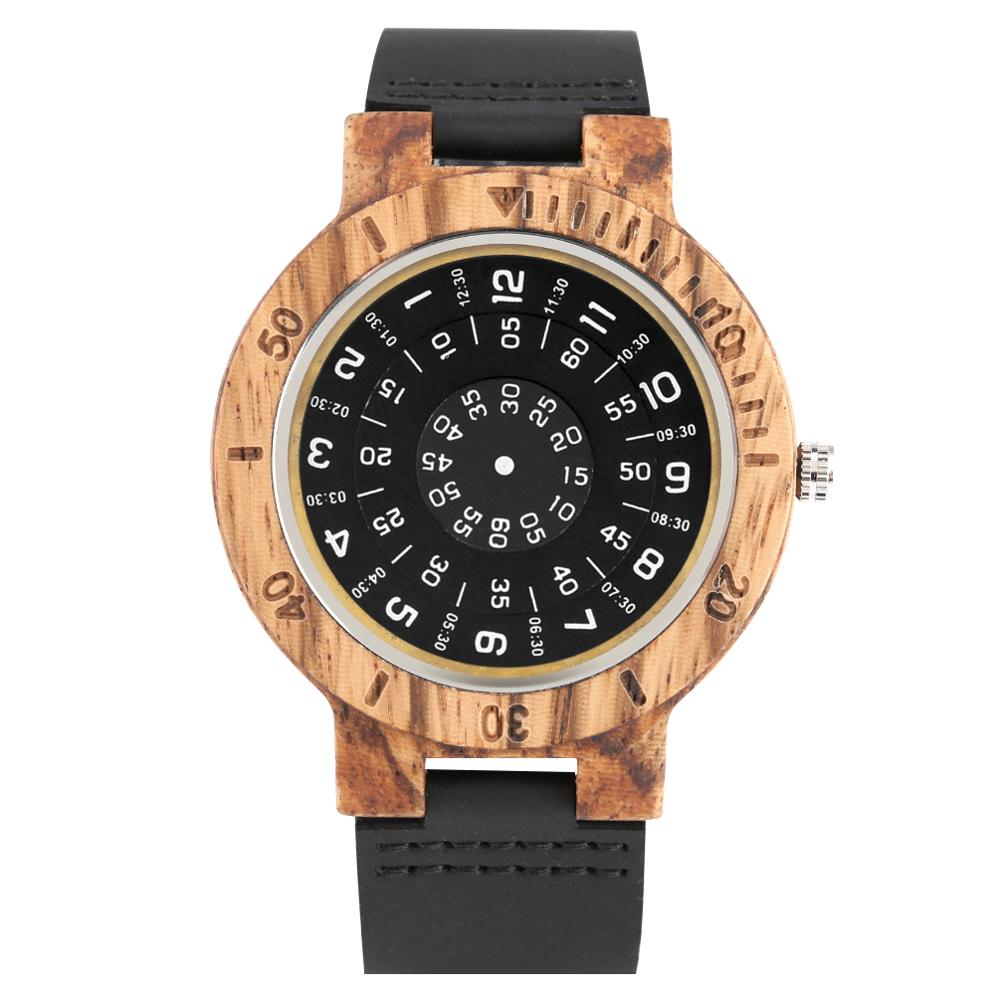 

Men s Watches Unique Turntable Dial Watch Special Number Dial Wooden Watch Quartz Clock Male Unisex Leather Band Relojes Hombre