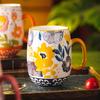730ML Ceramic Coffee Mug Painted Flower Water Cup Exquisite Afternoon Camellia Flower Tea Cup Large Capacity Breakfast Milk Mug