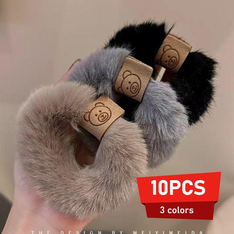 

10 шт. Новая мягкая плюшевая резинка для волос Корейская толстая высокоэластичная повязка для волос с мишкой Аксессуары для плетения волос Головной убор для хвостика Скранчи 10pcs