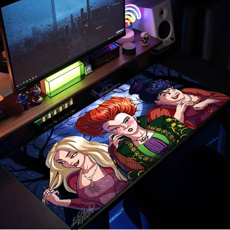 Witch Sisters In The Moonlight Mouse Pad, Rubber Base, Mouse Pad for Gamers and Office Use, Gaming Desk , Easy To Clean Mat Christmas fan gifts