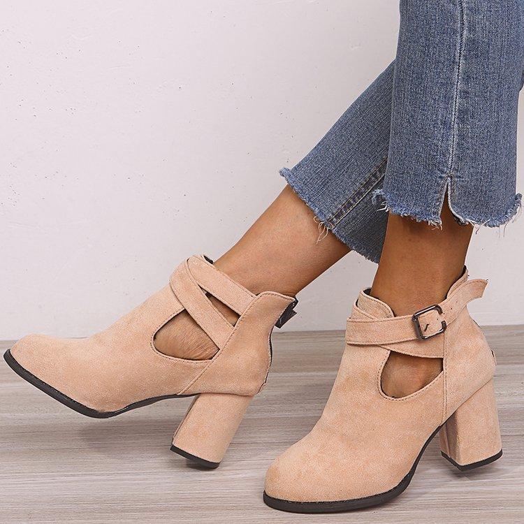 Winter Women's Boots Round Head Zipper Buckle High-heeled Women's Boots Short Boots Women's Shoes Mujer Women's Ankle Shoes