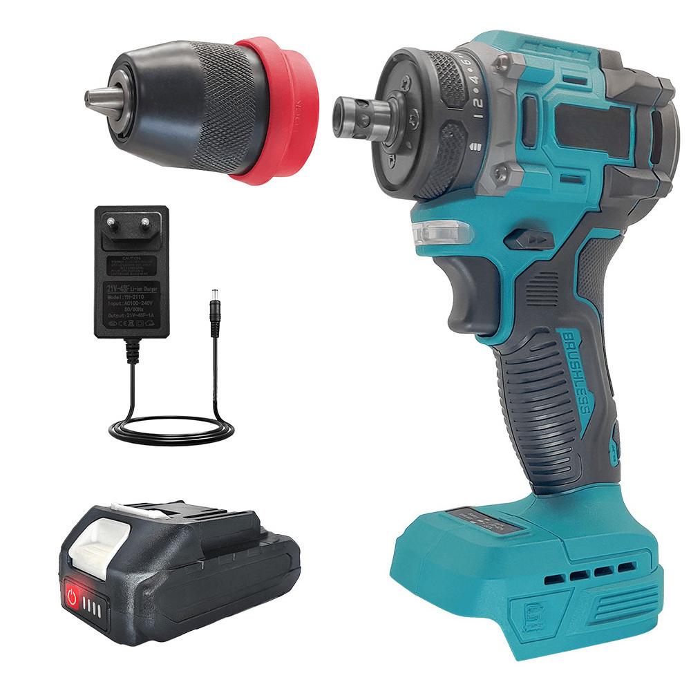 2 In 1 10MM Brushless Screwdriver Rechargeable Handheld Drilling Holes Power Tool Cordless Electric Drill Chuck