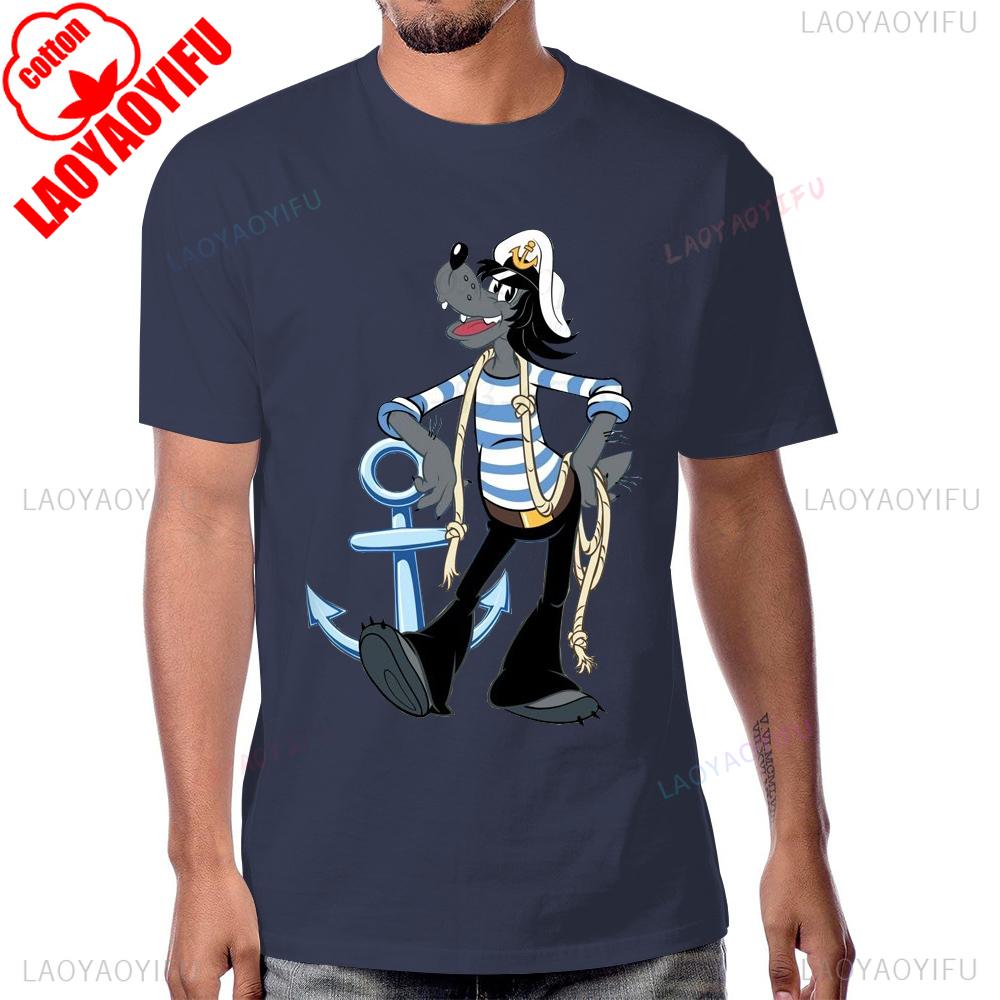 Hot Sale Humor Cartoon Nu Pogodi Russian Animation Tshirt Casual Fashion Loose Short Sleeve Cotton Tshirt Summer Man T Shirt