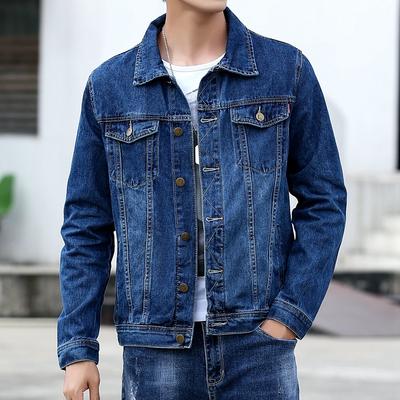 Wiosna Jesień Męskie Kurtki Jeansowe Casual Streetwear Odzież Wierzchnia Jednolity Kolor Jednorzędowa Kołnierz Wykładany Kurtka Jeansowa Męska