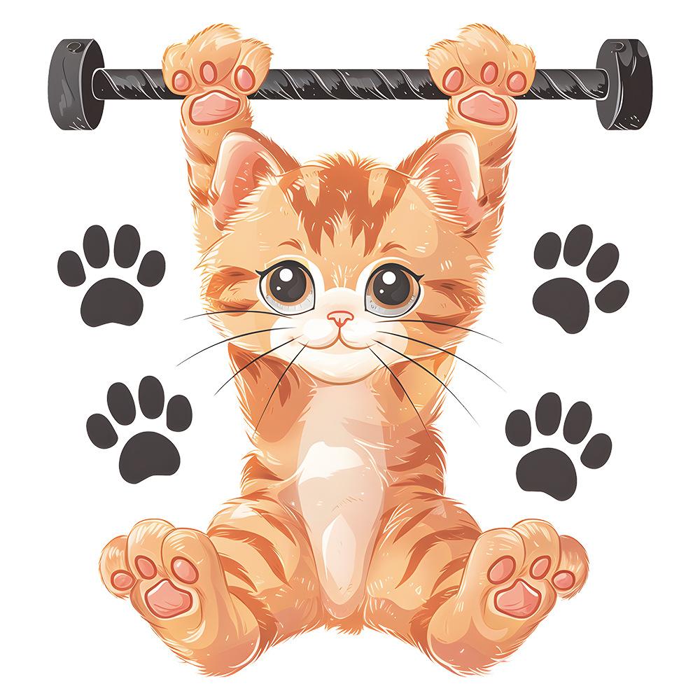 Fitness Kitten Toilet Seat Sticker Bathroom Decor Playful Removable Self-Adhesive Decal