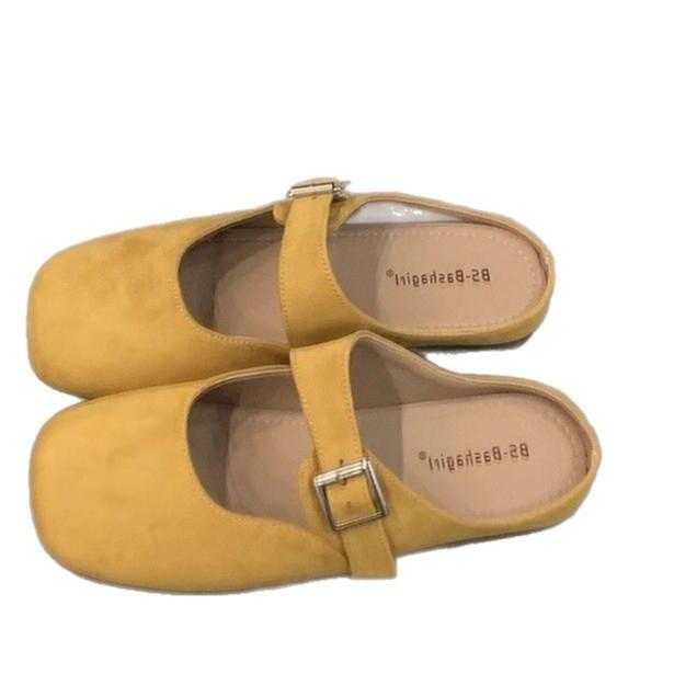 Gentle fairy baotou half slippers 2025 new French sweet and cute suede square head one pedal Boken shoes