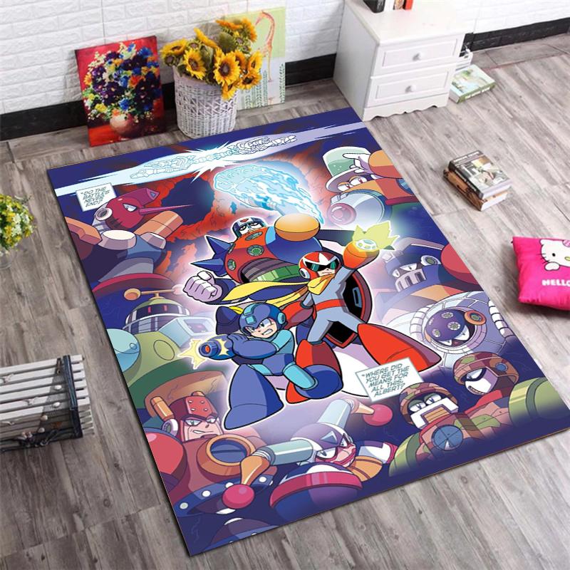 Mega Man vs Proto Man Anime Print Area Rug Non Slip Soft Floor Mat For Kids Bedroom Living Room Decor
