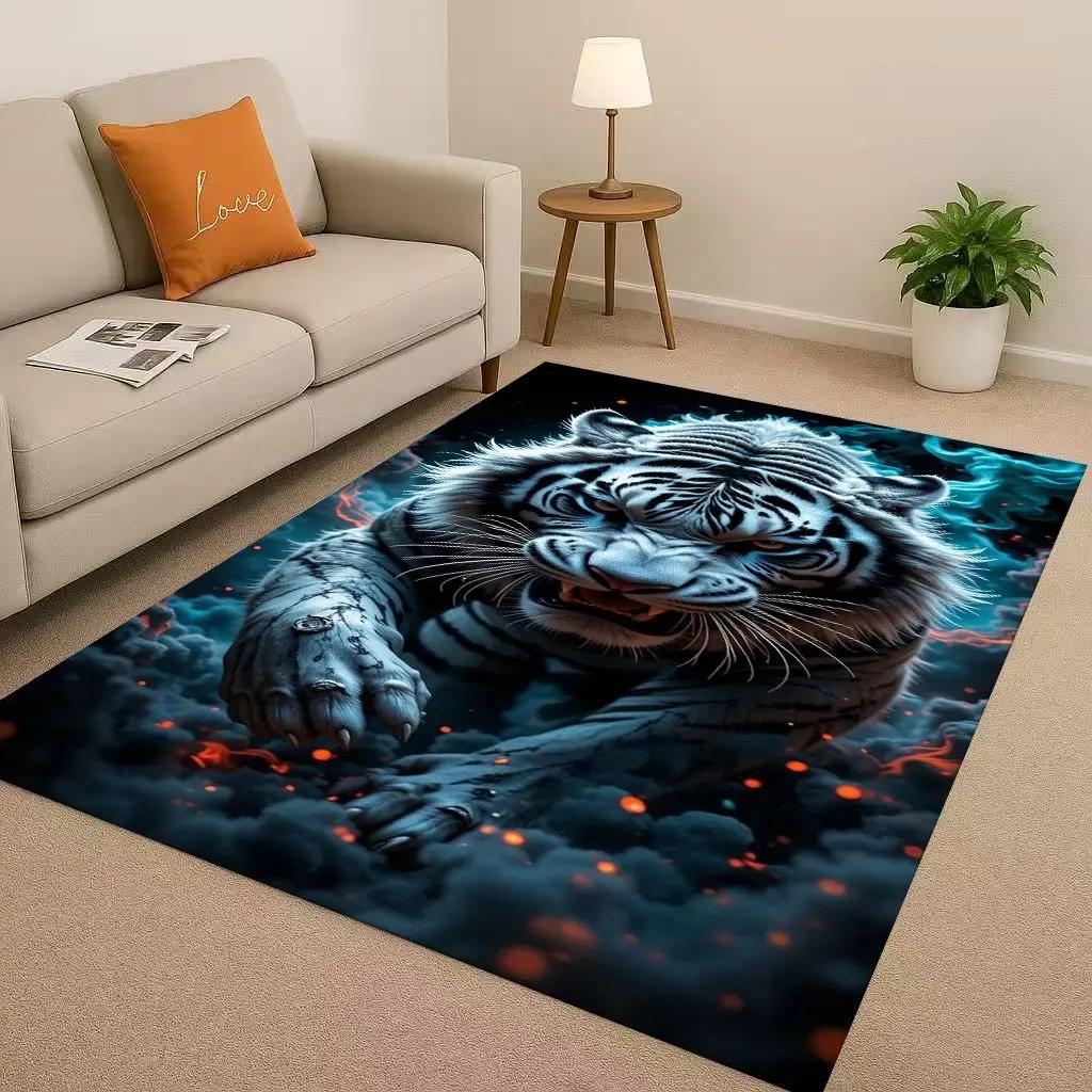 Classic Tiger Lion Beast Art Cartoon Living Room Non-Slip Area Rug Carpet For Bedroom Playroom Sofa,Home Decor Doormat Gift