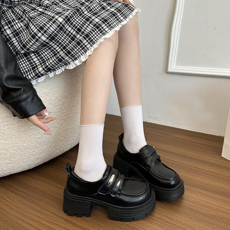 Retro Loafer Single Shoes Women's Spring and Autumn New Thick-soled Thick High-heeled Small Mary Jane Small Leather Shoes