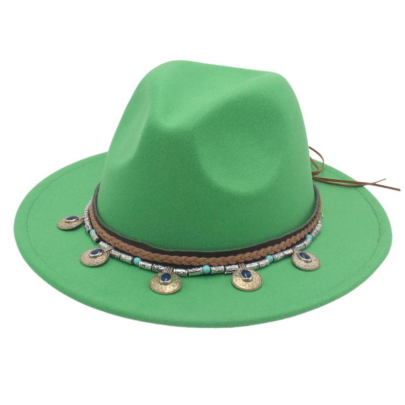 Flowing Beads Imitation Gemstone Tibetan Style Top Hat Jazz Dance Men'S And Women'S Big Eaves Hat