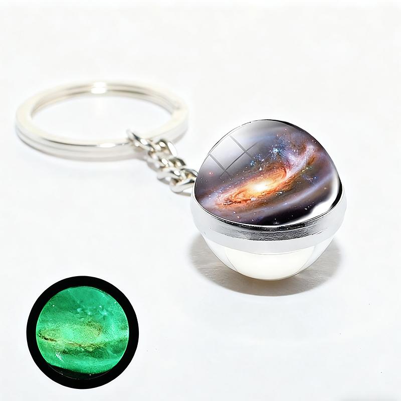 1PC Round Luminous Pendant with Ring Graduation Gift Planetary Earth Keychain Car Glow-in-the-Dark Durable Dual-Sided Cute
