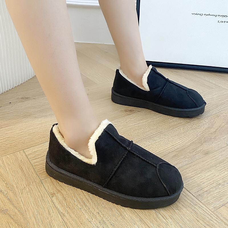 Fashion Large Size Women's Velvet Thickened Warm Cotton Shoes 2024 Winter New Solid Color Simple Versatile Round Toe Low-top Snow Boots