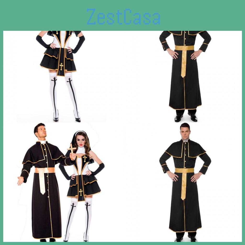 M-xl Stylish Priest Costume For Adults Comfortable Cotton Blend Fabric For Parties