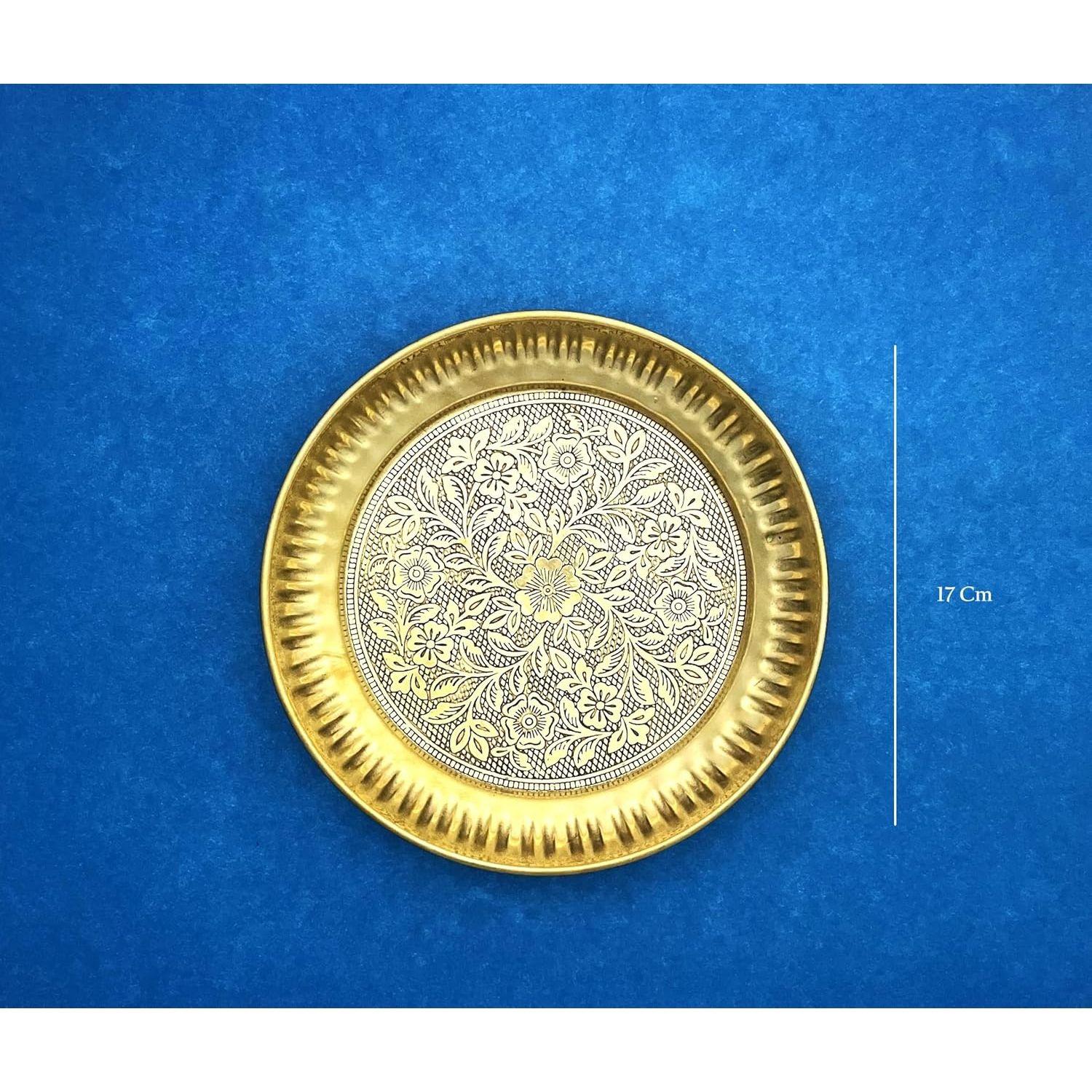 Brass Pooja Plate - Arti Thali Set - Traditionally Designed Handcrafted Plate for Pooja