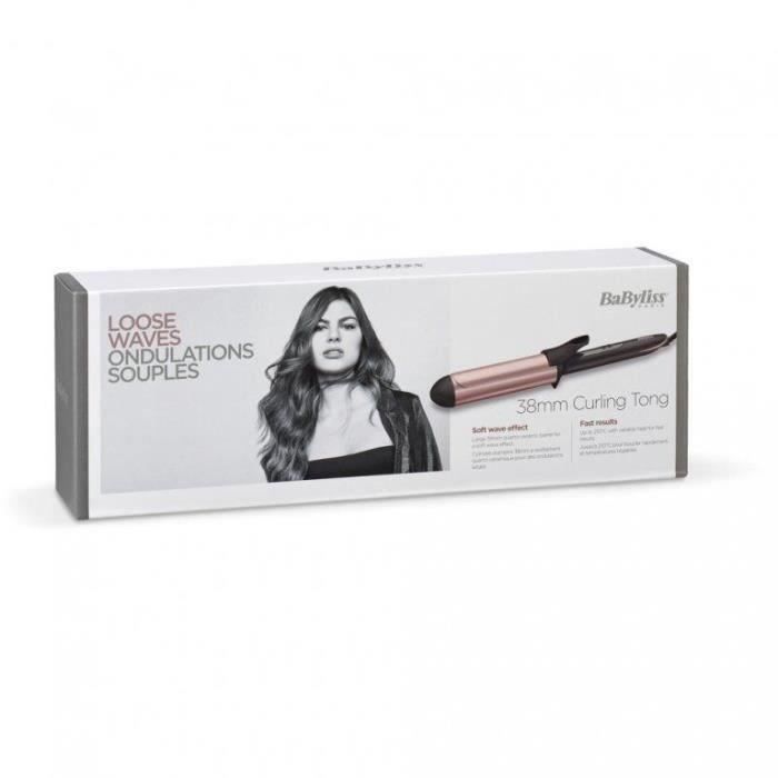 Fer à boucler BaByliss C453E - 38mm Curling Tong - 6 températures jusqu'à 210°C - Revêtement quartz-céramique