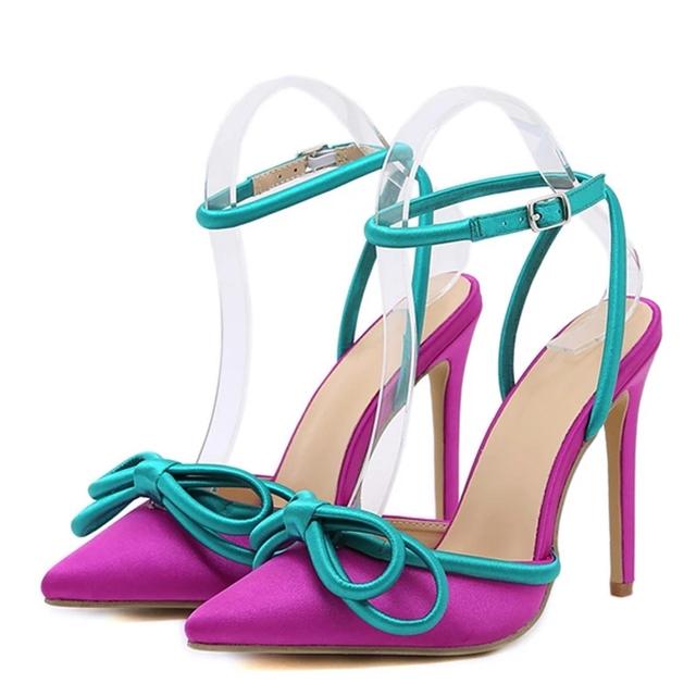 

Новые женские босоножки, модные шелковые женские туфли с бабочкой и узлом, сексуальные туфли с пряжкой и острым носком, тонкие туфли на высоком каблуке для вечеринок 41 фиолетовый