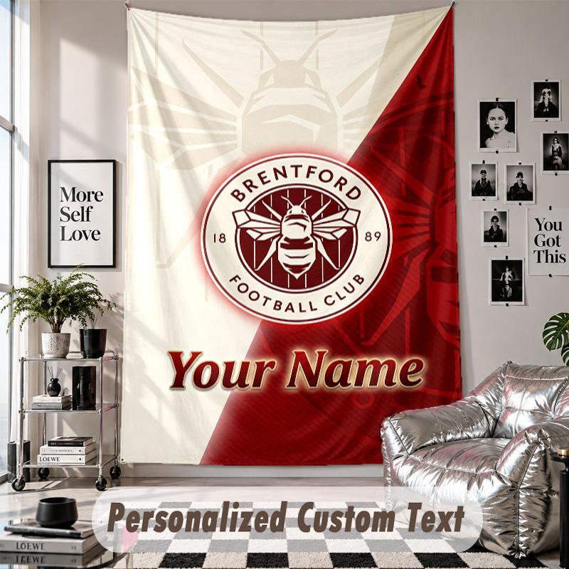 Custom Tapestry Wall Hanging, Brentford Football Personalized Name Text Home Wall Decor