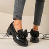 Fashion ZOKI 2025 Spring Sweet Bowknot Square Heel Pumps Woman Black Patent Leather Women's Loafers Platform Slip On Shoes for Women
