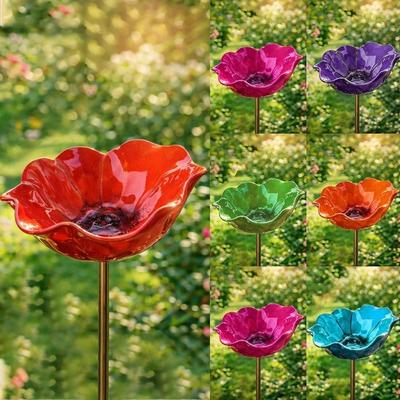Handcrafted Metal Flower Garden Stake Iron Floral Sculpture Ground Insert Bird Bath Stake UV Resistant Wavy Curved Petal