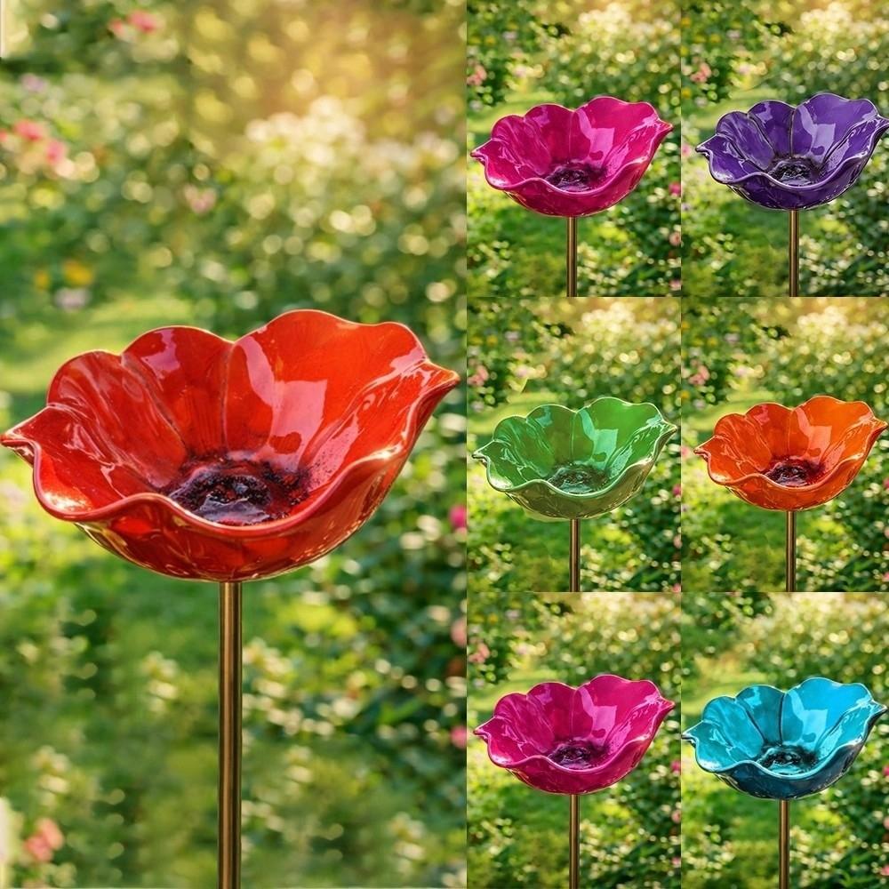 Handcrafted Metal Flower Garden Stake Iron Floral Sculpture Ground Insert Bird Bath Stake Rust-resistant Wavy Curved Petal