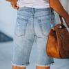 Fringed High-stretch Little Leg Pants Mid-waist Quarter Pants Ripped Jeans Woman