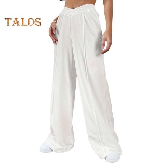 Damenhose, V-förmig, elastisch, hohe Taille, gerades weites Bein, lange Hose, einfarbig, lockere Passform, Jogginghose für den Alltag