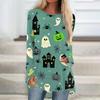 Women's Halloween Printed Long Sleeve Round Neck T-Shirt Mid-Length Casual Top