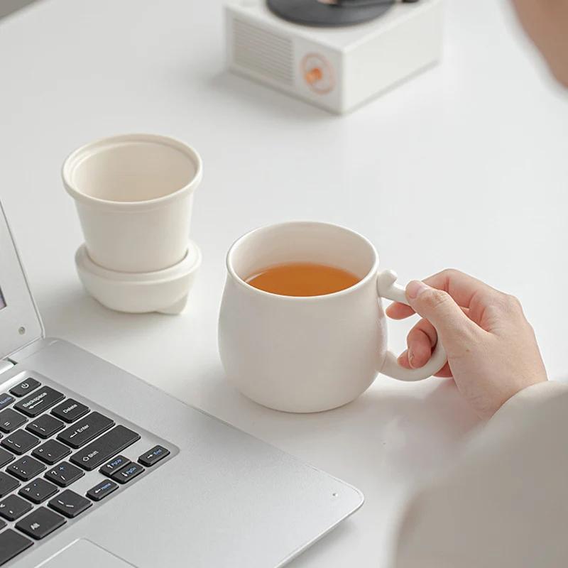 Lucky Cat Tea Separation Tea Cup Creative Water Cup Coffee Mug Drinking Ceramic Cup Office Mug with Lid Filter Drinkware Mugs