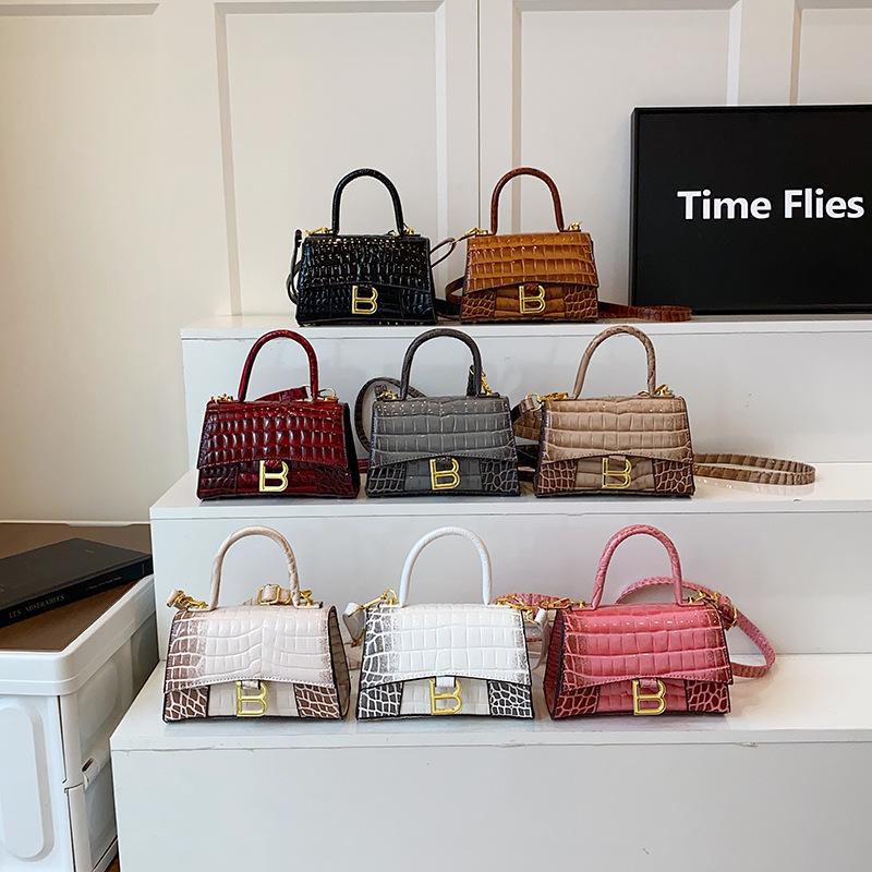 New High-end Light Luxury Crocodile Pattern Hourglass Bag Portable Shoulder Messenger Trendy Women's Bag
