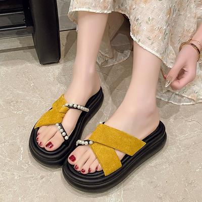 Sandalslippor Dam Sommar Utomhusbruk med Kjoldrakta Alv En Ord Drag Tjock Sula Vardagliga Strandskor Dam Ungdomliga Kvinnor Sommar Andningsbara Skor