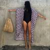 2022 Bikini Cover-ups Black Retro Striped Self Belted Plus Size WomenSummer Kimono Dress Beach Wear Swim Suit Cover Up Q1225