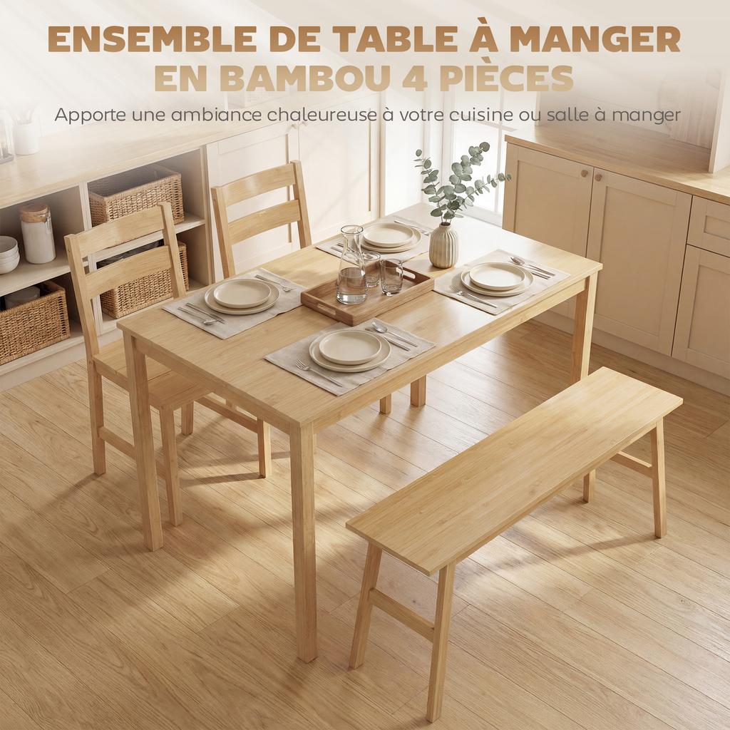 Bamboo Dining Room Set Dining Table With 2 Chairs And Bench For 4 People Natural Wood